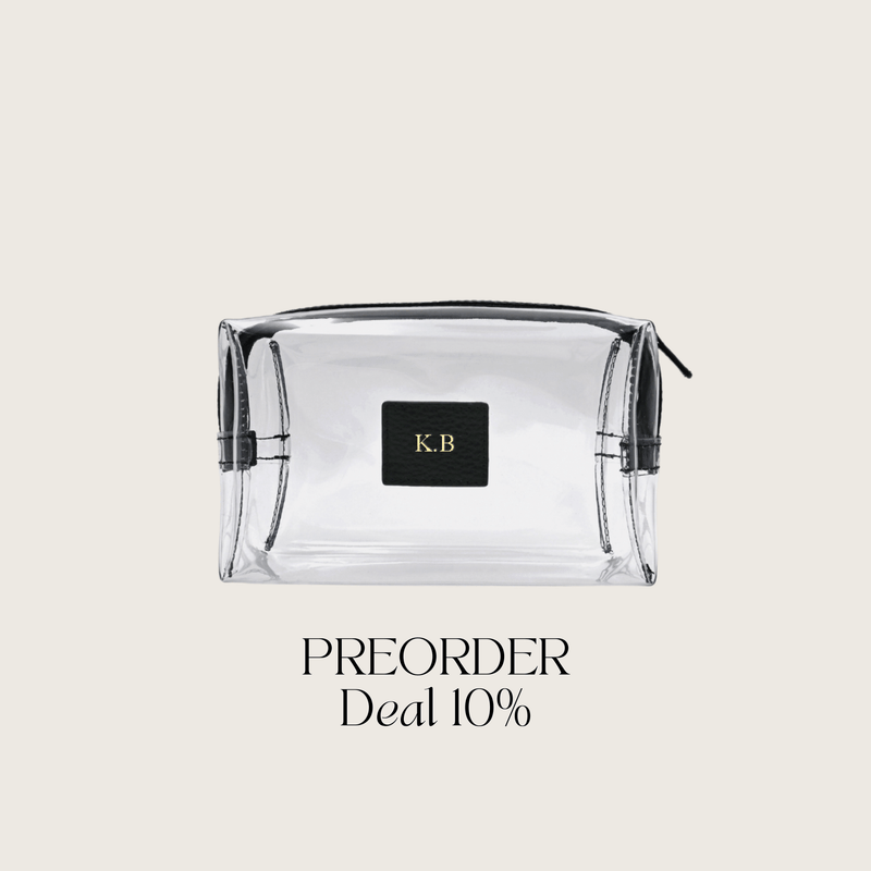 Kosmetiktasche genarbtes Leder | Schwarz & Gold – Vorbestellung