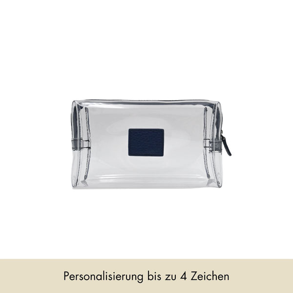 Kosmetiktasche genarbtes Leder | Nachtblau & Silber – Vorbestellung